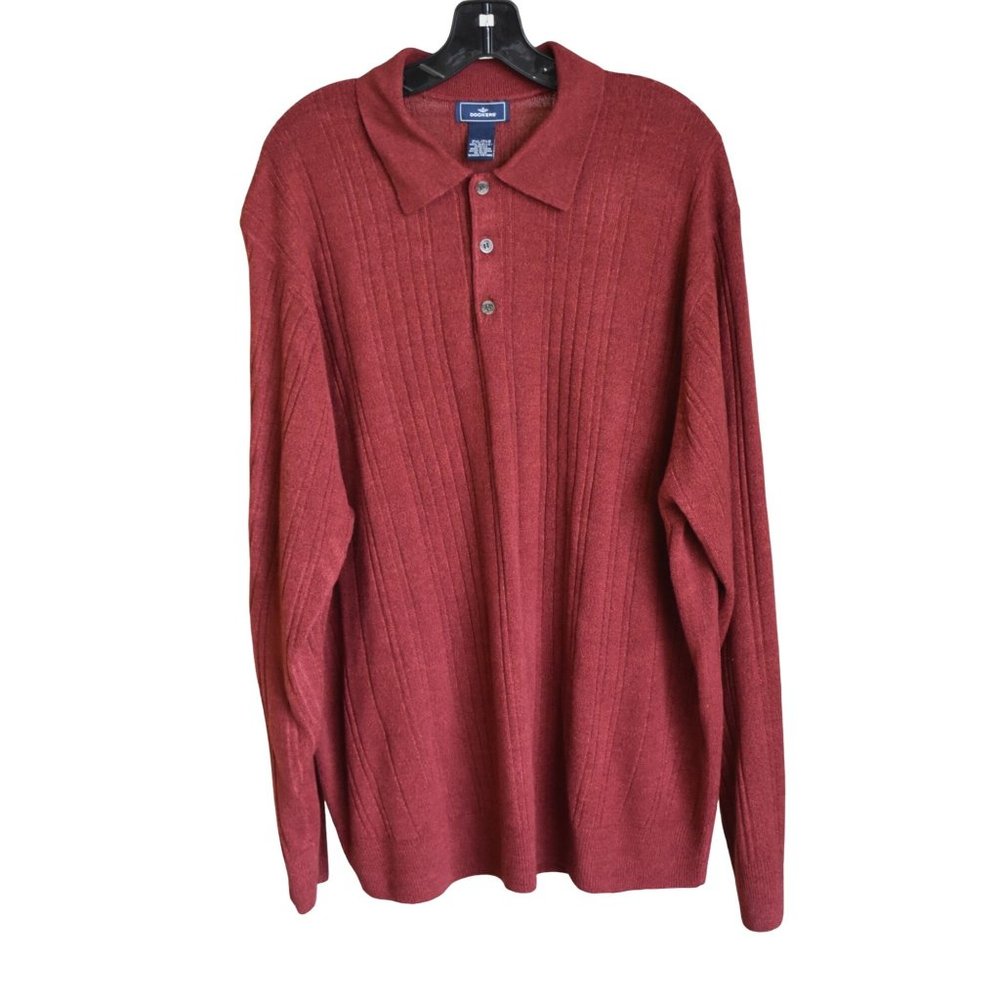 Men's  Dockers Burgundy 3 Button Pull-over Collared Soft Ribbed  Sweater 2XL